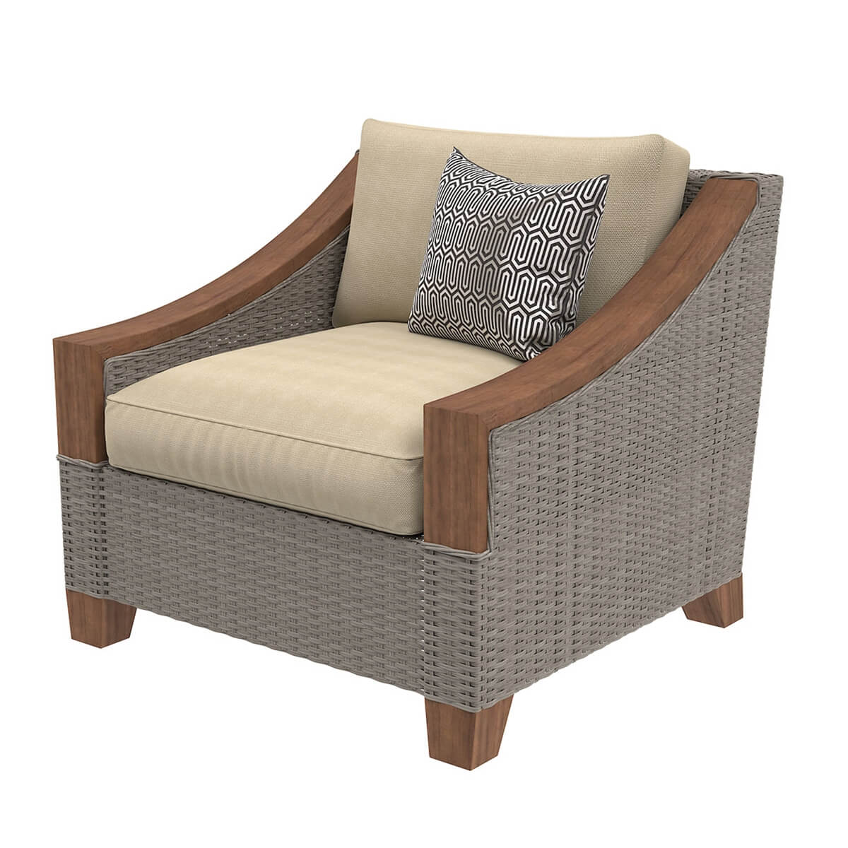Mykonos Grey Wicker and Teak Wood Outdoor Sofa Armchair