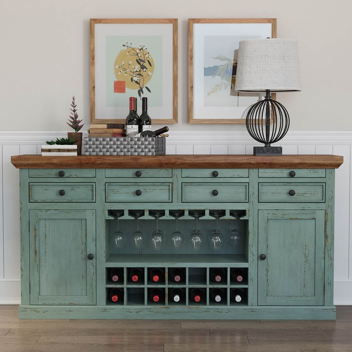 Selis Farmhouse Style Two-Tone Bar Sideboard with Wine Storage