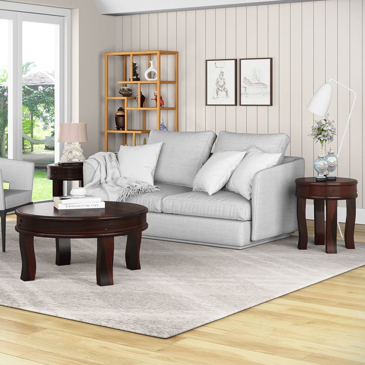 Manitoba Rustic Solid Wood 3 Piece Round Coffee Table Set