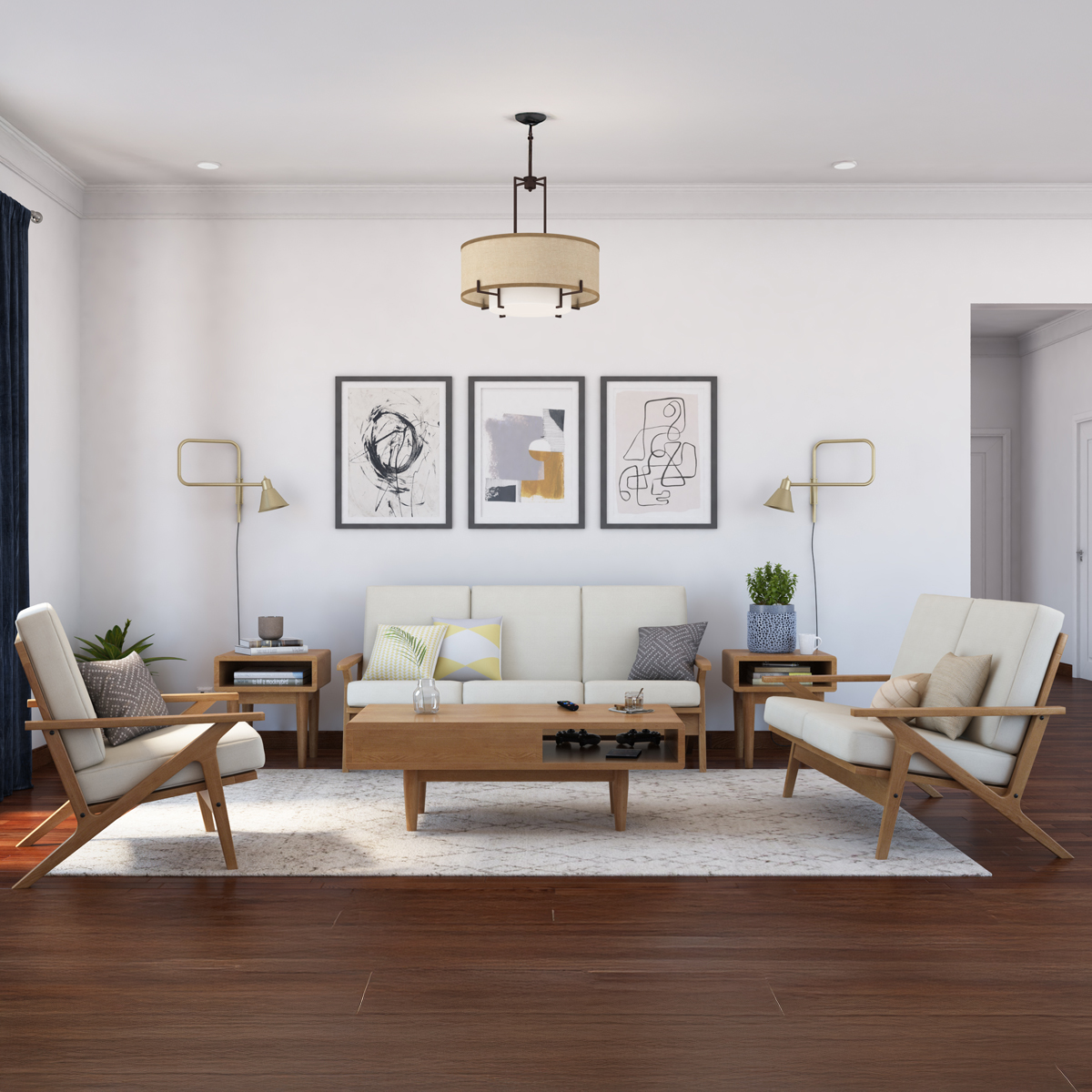 Palermo Teak Wood Mid-century Modern 6 Piece Living Room Set