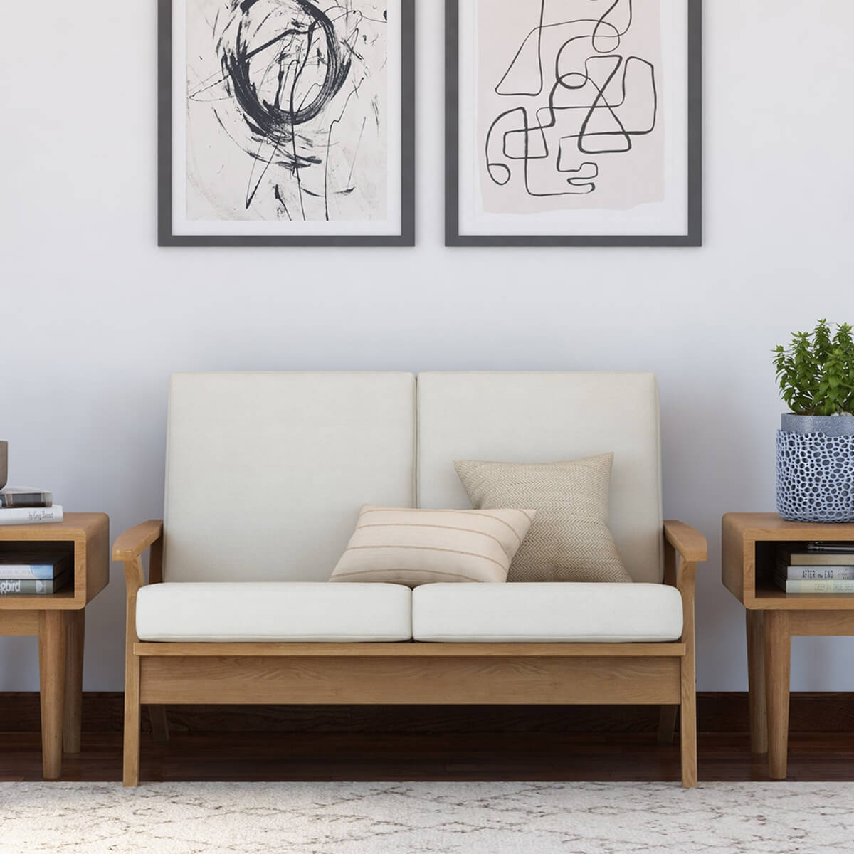 Palermo Teak Wood High back Mid-century Modern Loveseat