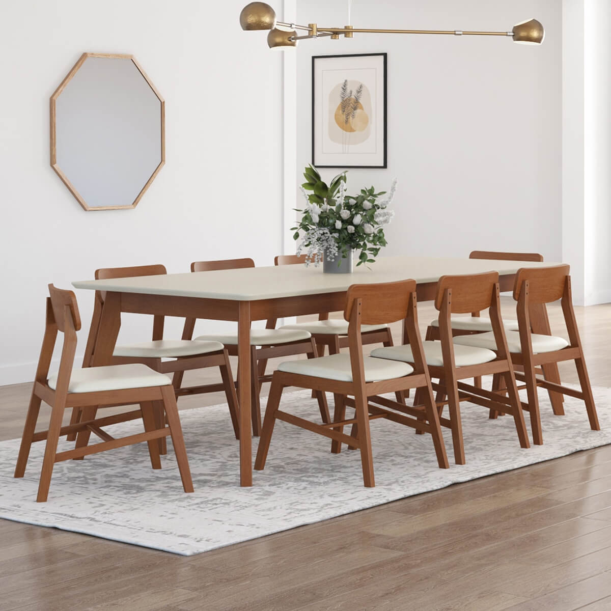Aragon Two Tone Mid-Century Modern Solid Wood Dining Table Chair Set