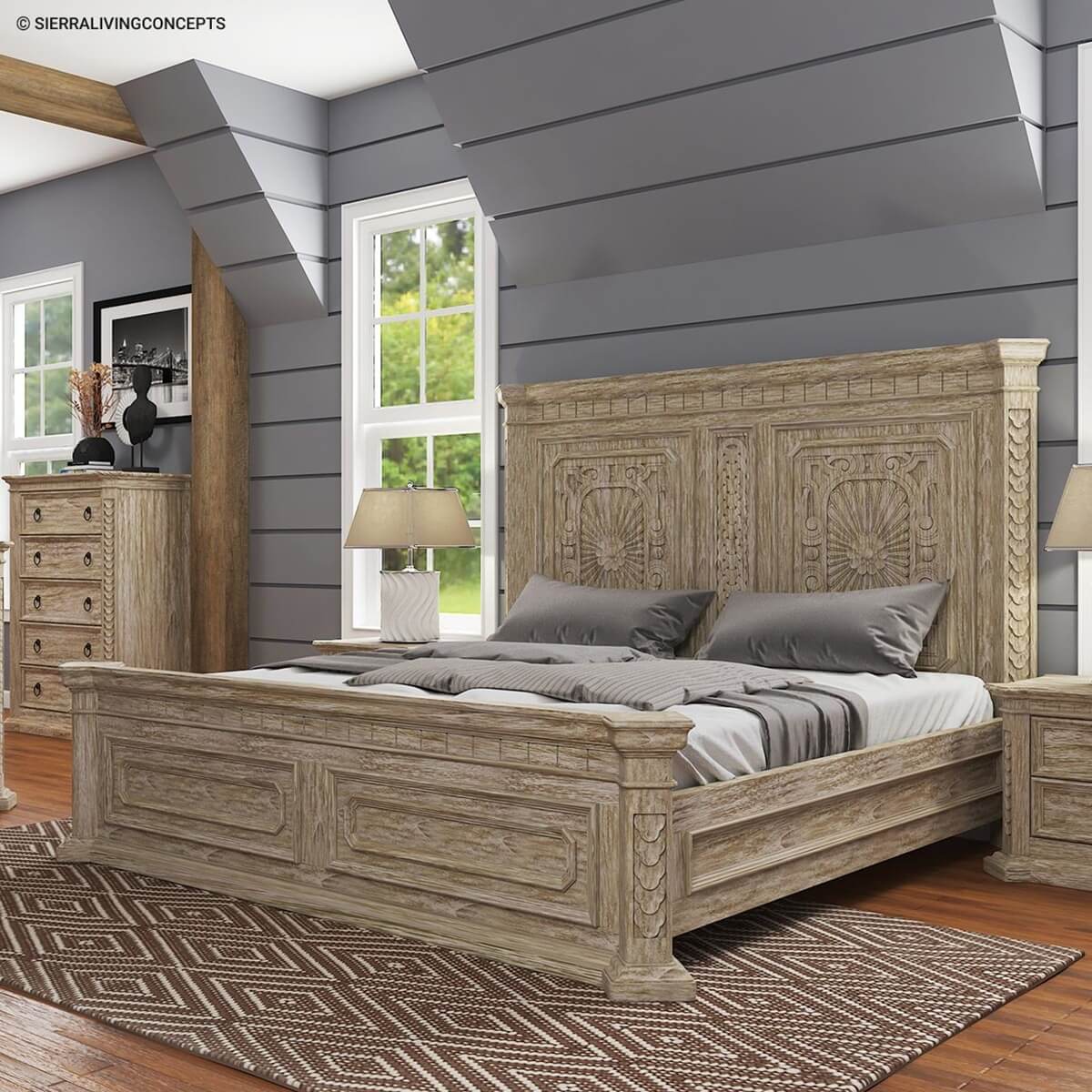 Nebula Traditional Style Rustic Solid Wood Platform Bed