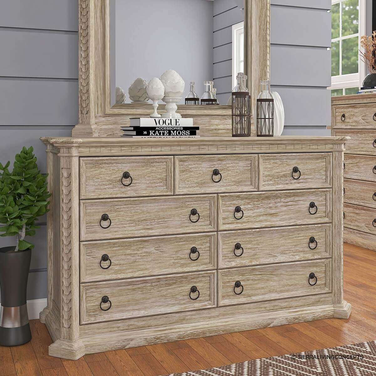 Nebula Rustic Solid Wood Large Dresser With 9 Drawers
