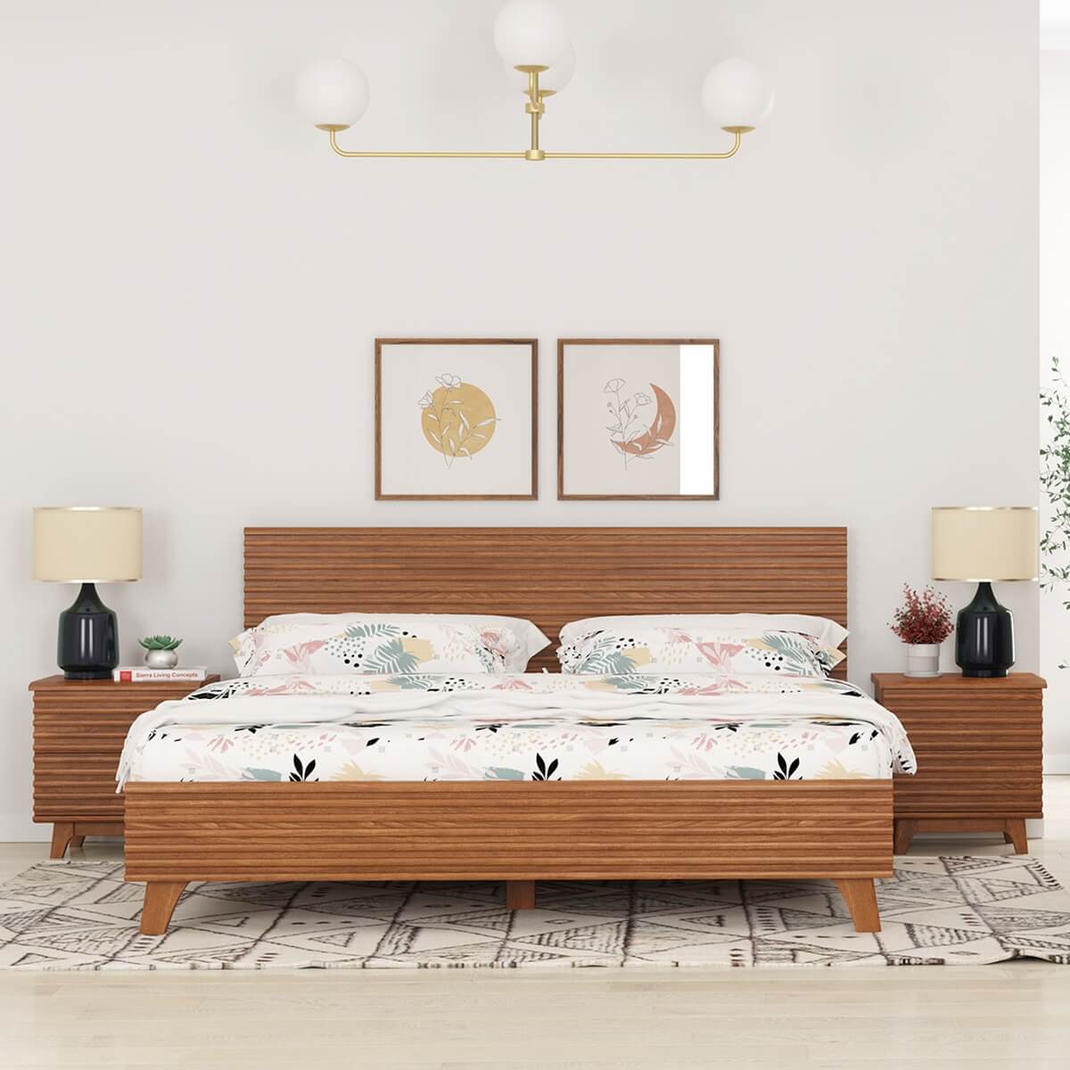 Hackney Mid-Century Modern Solid Teak Wood Platform Bed