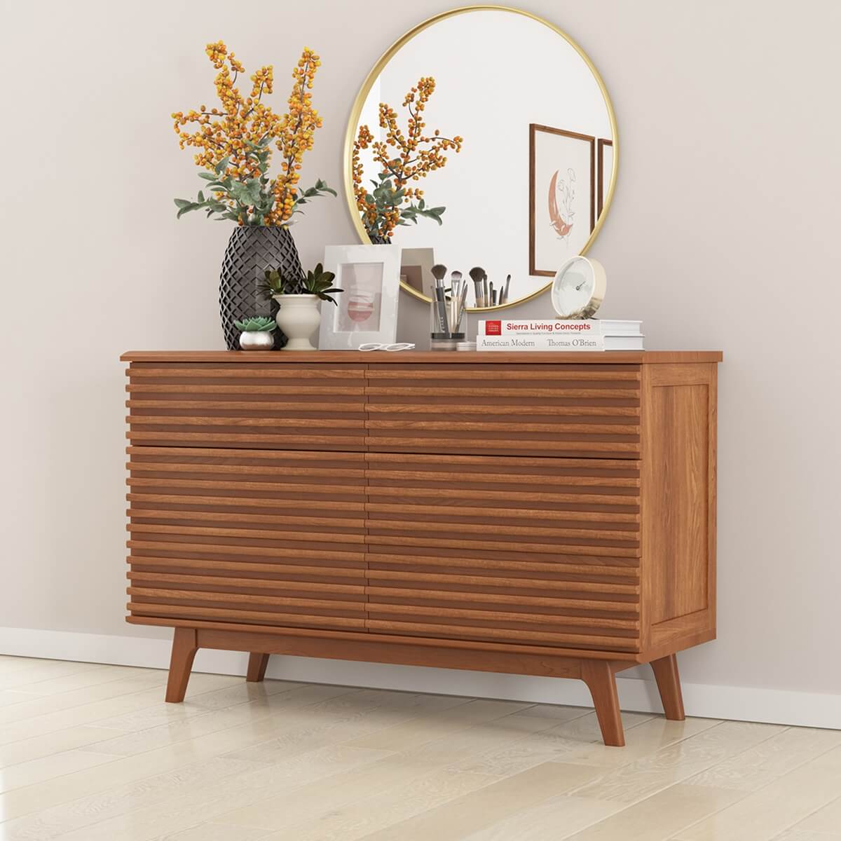 Hackney Mid-Century Modern Teak Wood 6 Drawer Bedroom Double Dresser