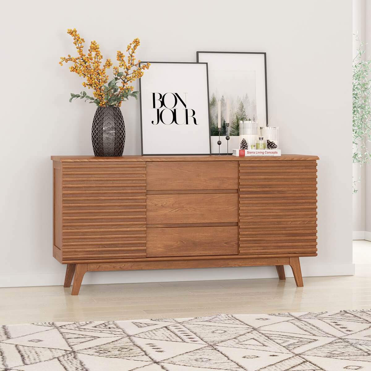 Hackney Teak Wood 3 Drawer Large Mid Century Modern Sideboard