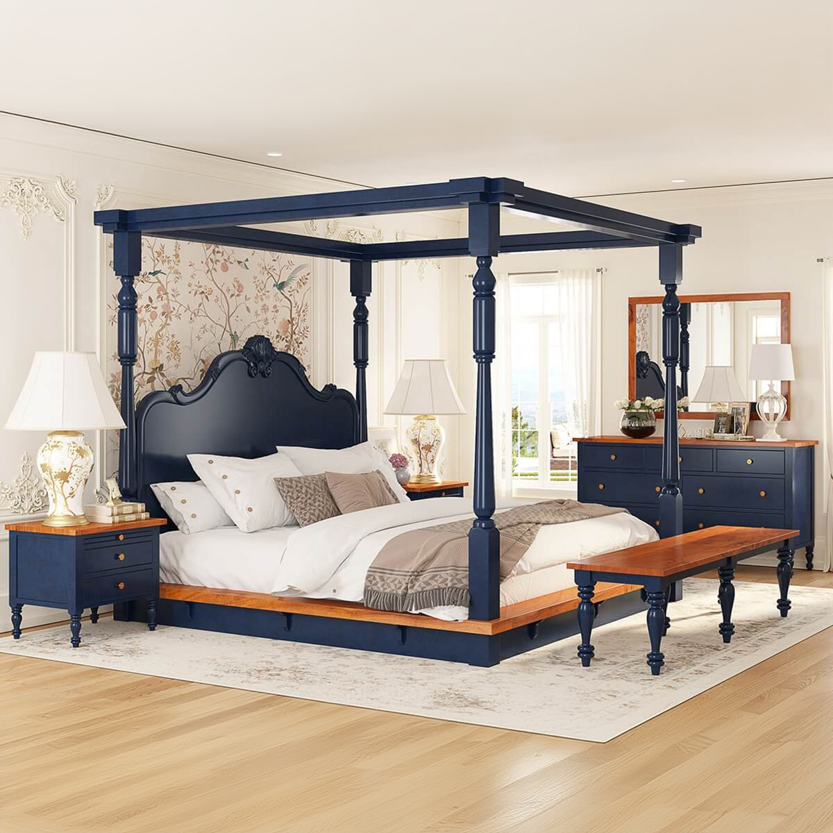 Repton Two Tone Solid Wood 6 Piece Bedroom Set