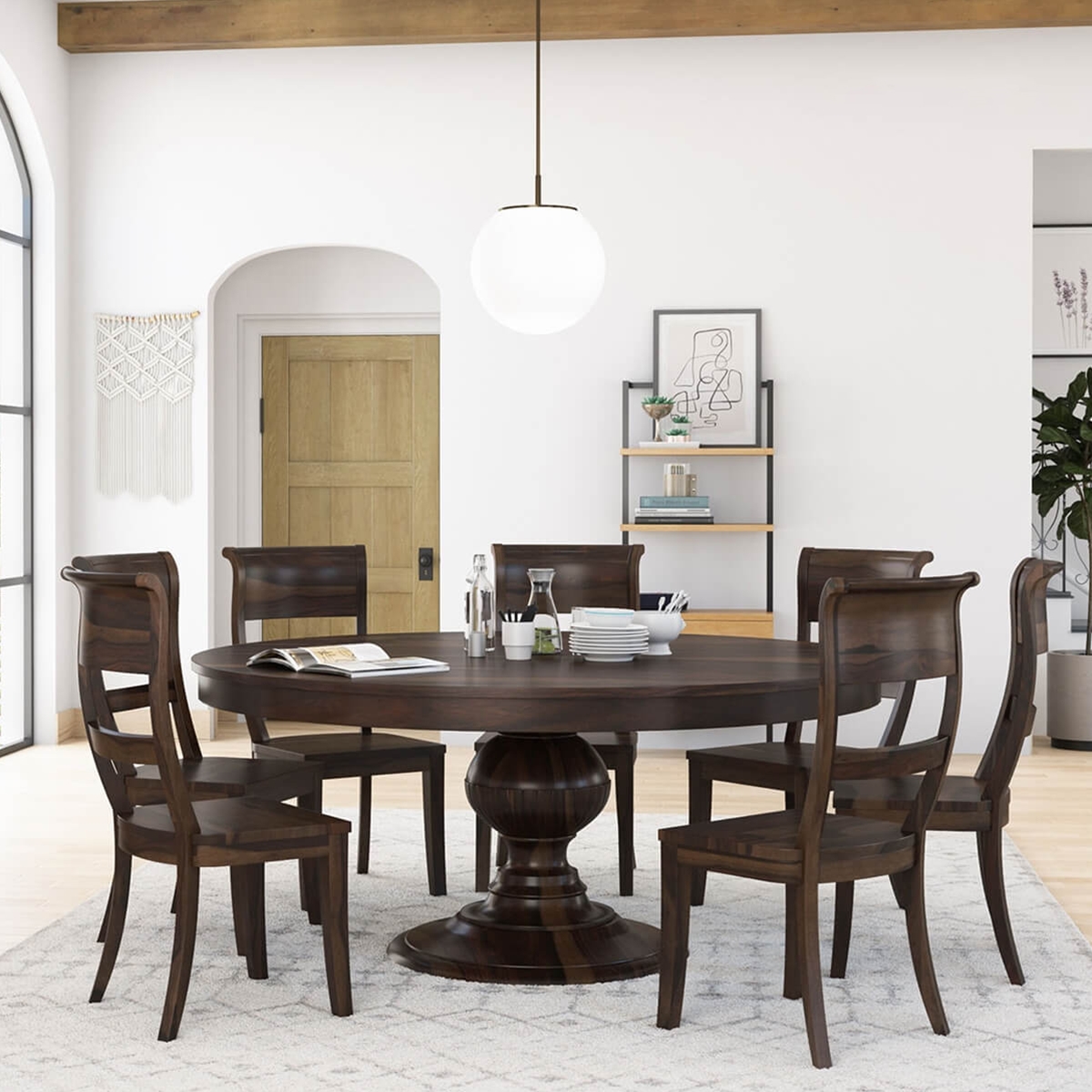 Clanton Rustic Solid Wood Round Dining Room Table Set