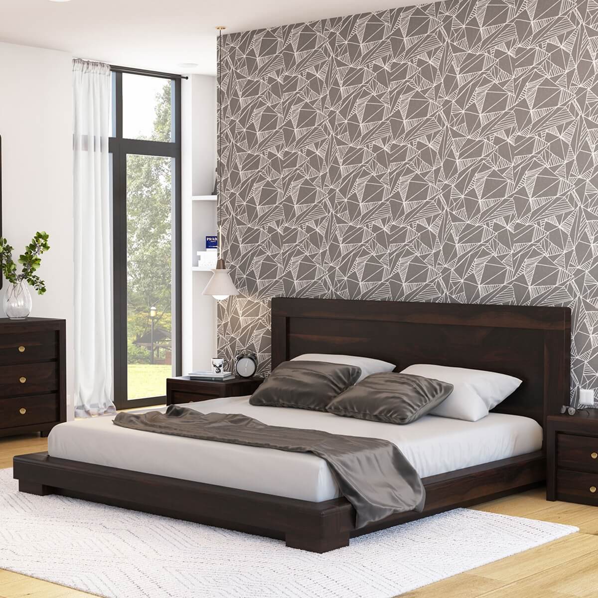 Basildon Modern Farmhouse Solid Wood Low-Profile Platform Bed