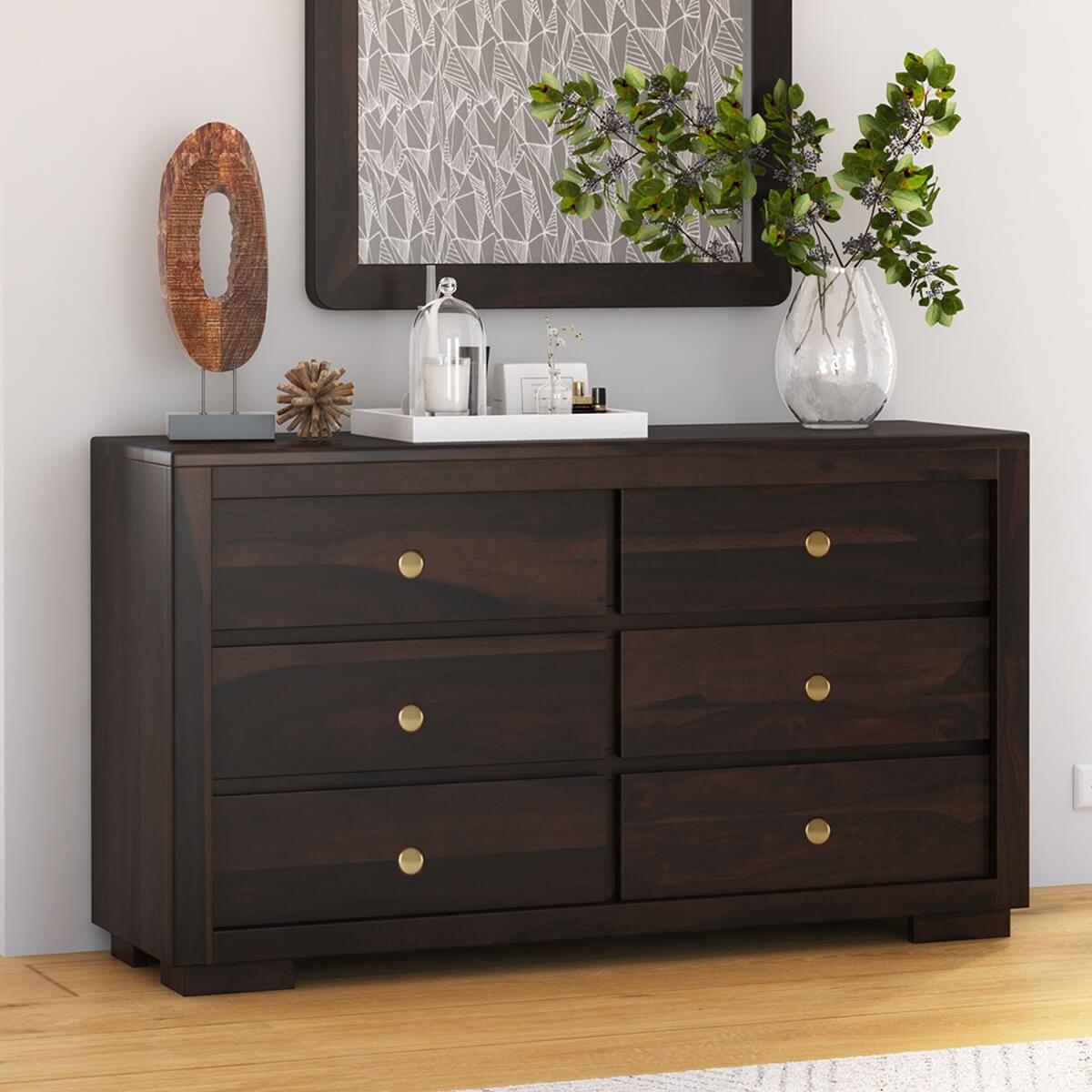 Basildon Modern Farmhouse Solid Wood 6 Drawer Double Dresser