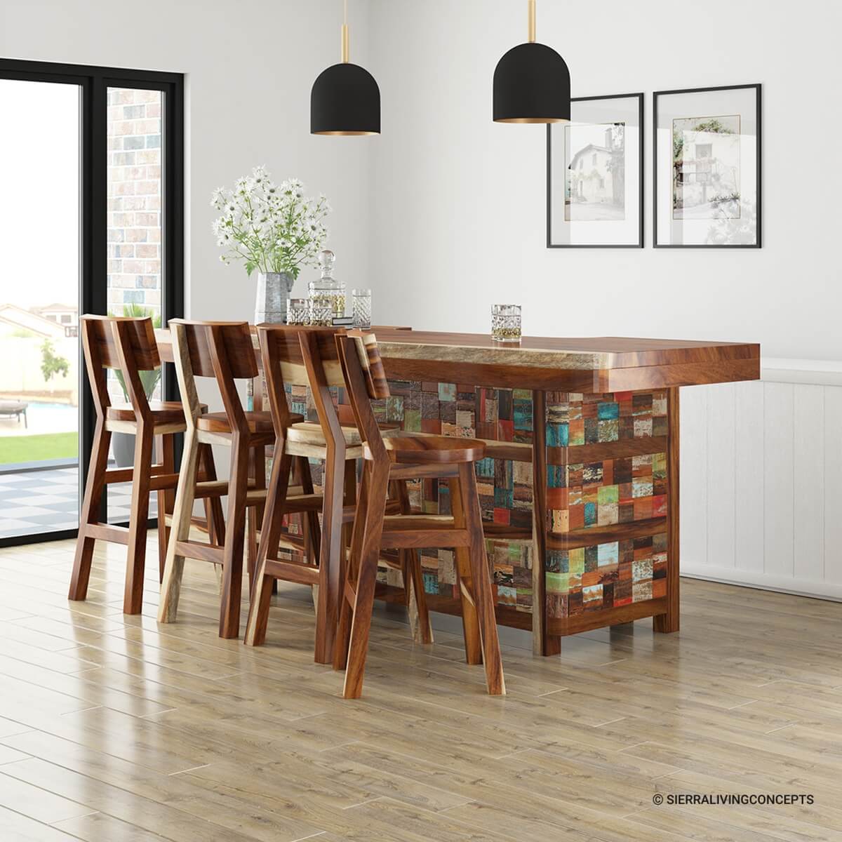 Bergamo Rustic Home Bar Counter With Stools