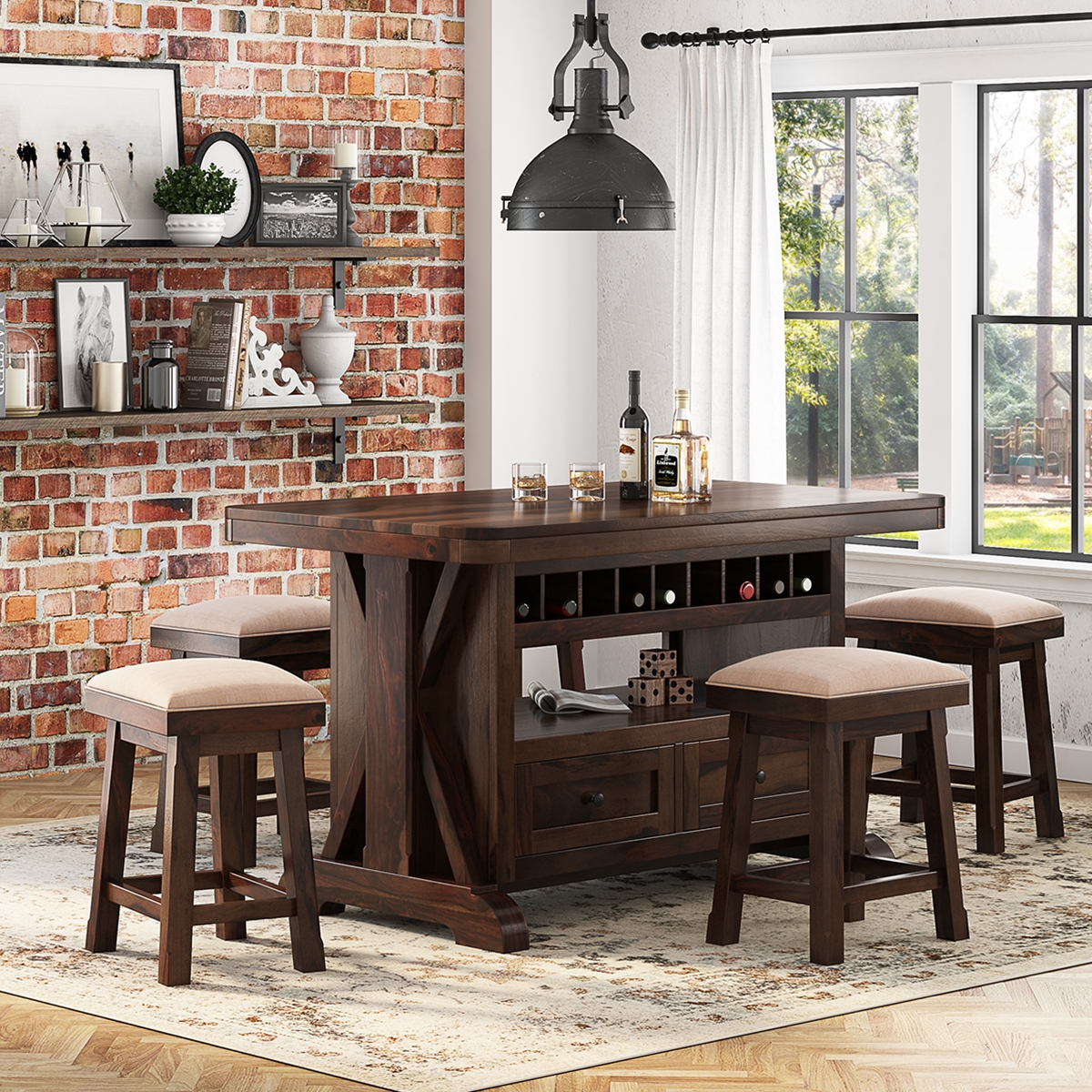 Monterey Solid Wood Counter Height Bar Table Set With Storage