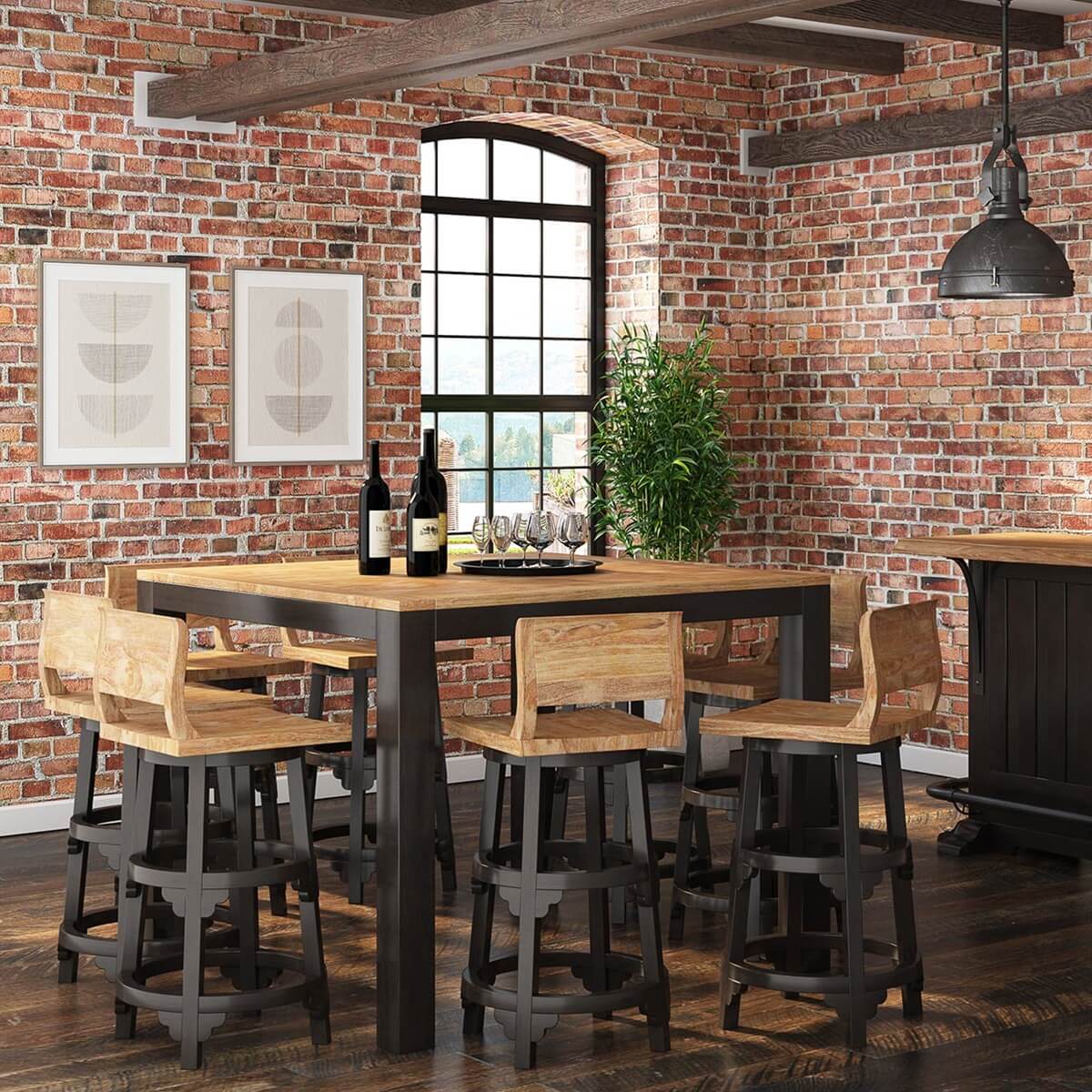 Cortona Square Bar Height Farmhouse Table With Stools