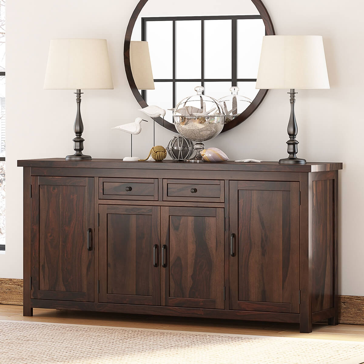 Galveston Rustic Solid Wood Buffet Cabinet with Drawers