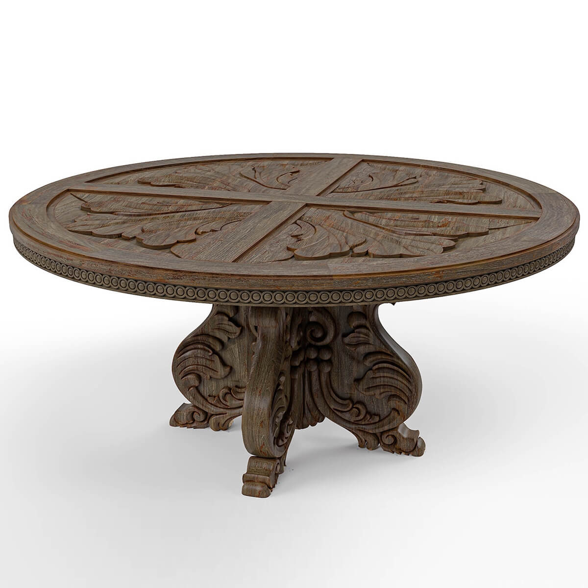Wiltshire Teak Wood Hand Carved Round Dining Table