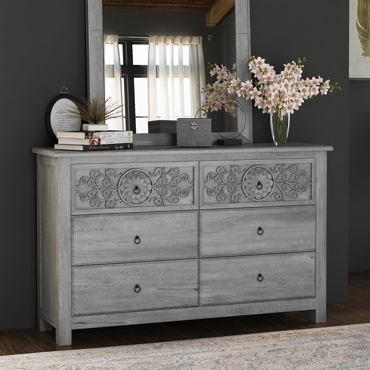 Oxford Mahogany Wood 6 Drawer Dresser