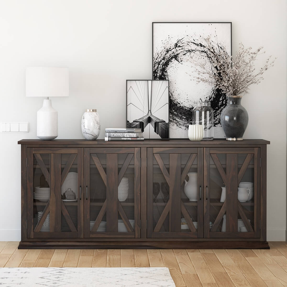Anacortes Handcrafted Rustic Solid Rosewood Extra Long Buffet Cabinet