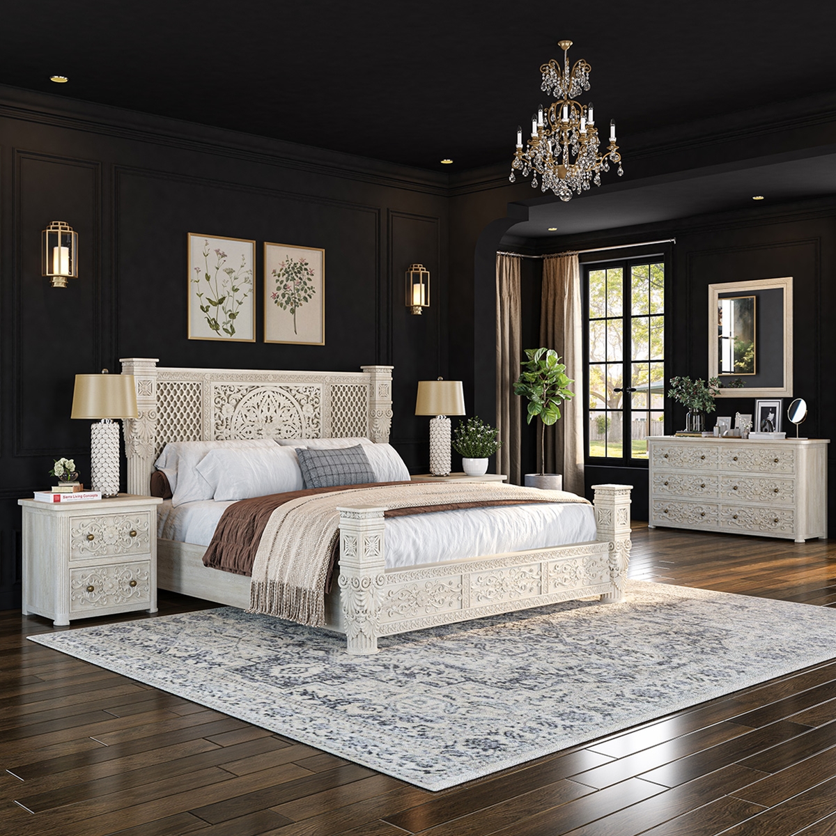 Gallatin Hand-carved Solid Wood 4 Piece Bedroom Set