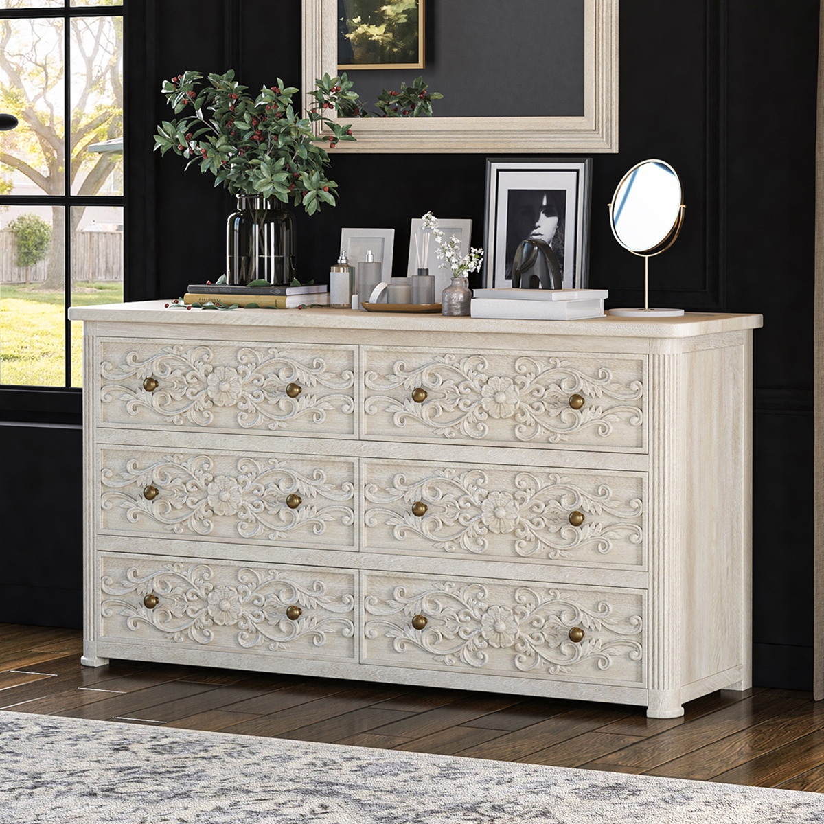 Gallatin Handcarved Solid Wood 6 Drawer Bedroom Dresser