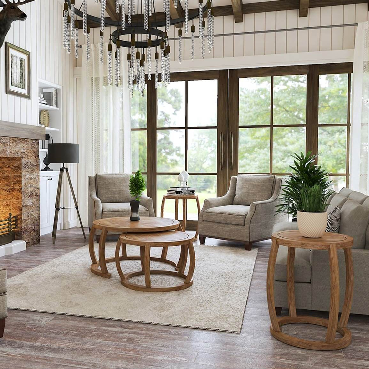 Dubbo Solid Wood 4 Piece Round Nesting Coffee Table Set