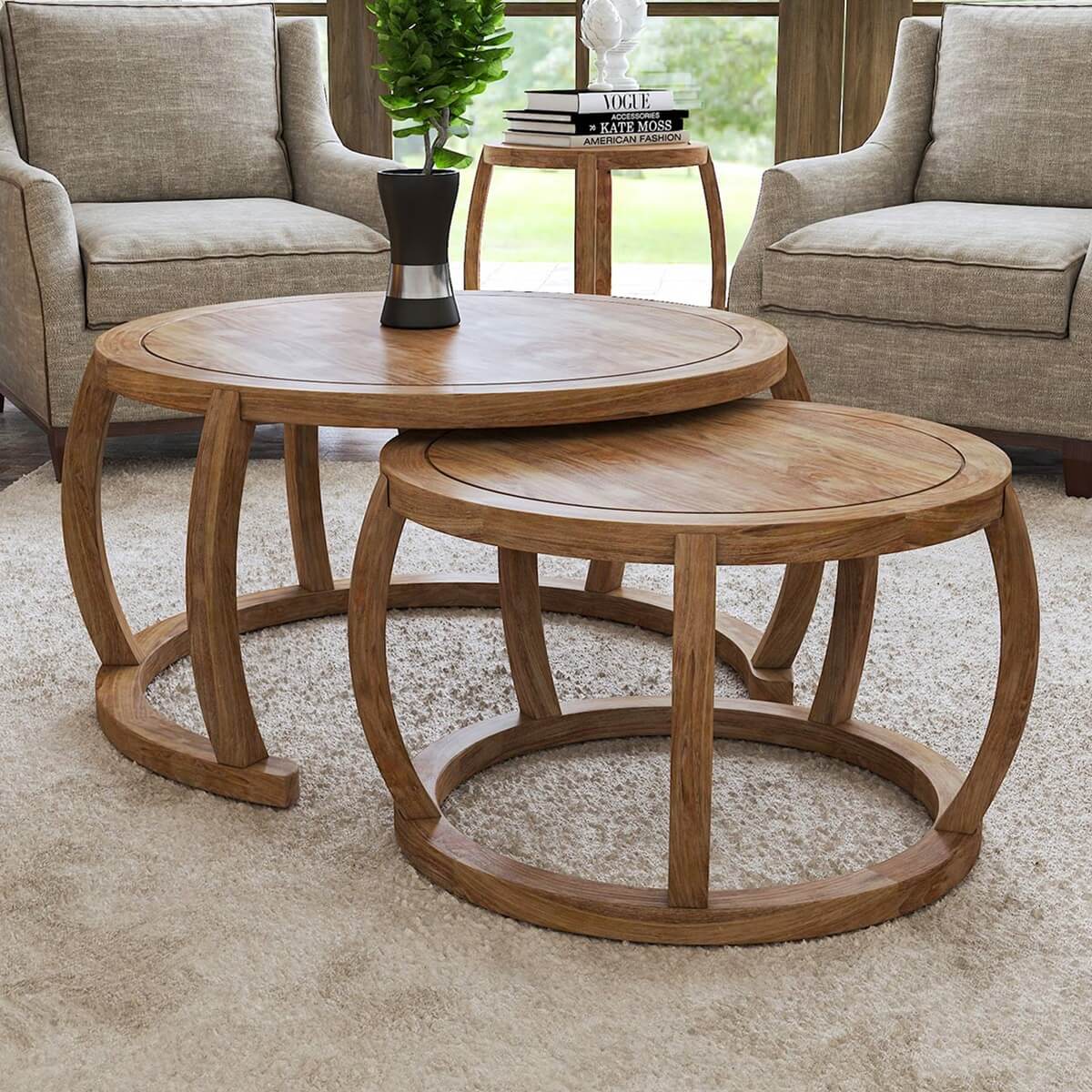 Dubbo Solid Wood Round Nesting Coffee Table Set