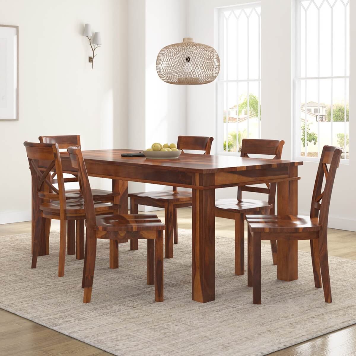 Seward Rustic Solid Wood Dining Table Chair Set