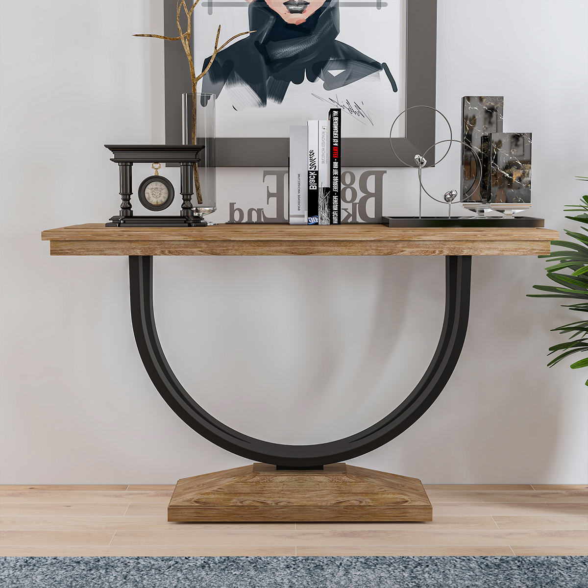 Upland U Shaped Wood & Metal Console Table