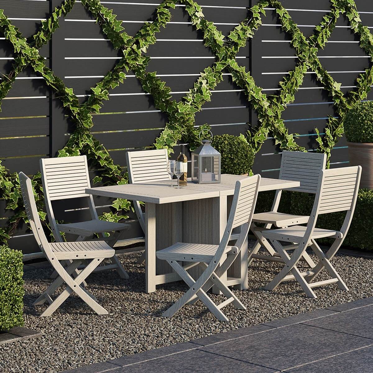 Lazio Folding Outdoor Teak Dining Table Set With Foldable Chairs