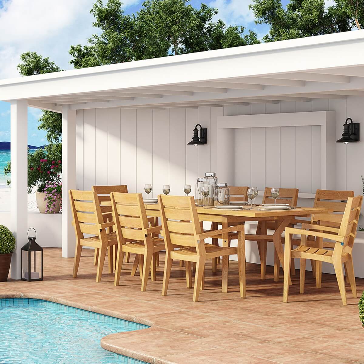 Hamburg Extending Outdoor Rectangular Dining Table with Chair Set
