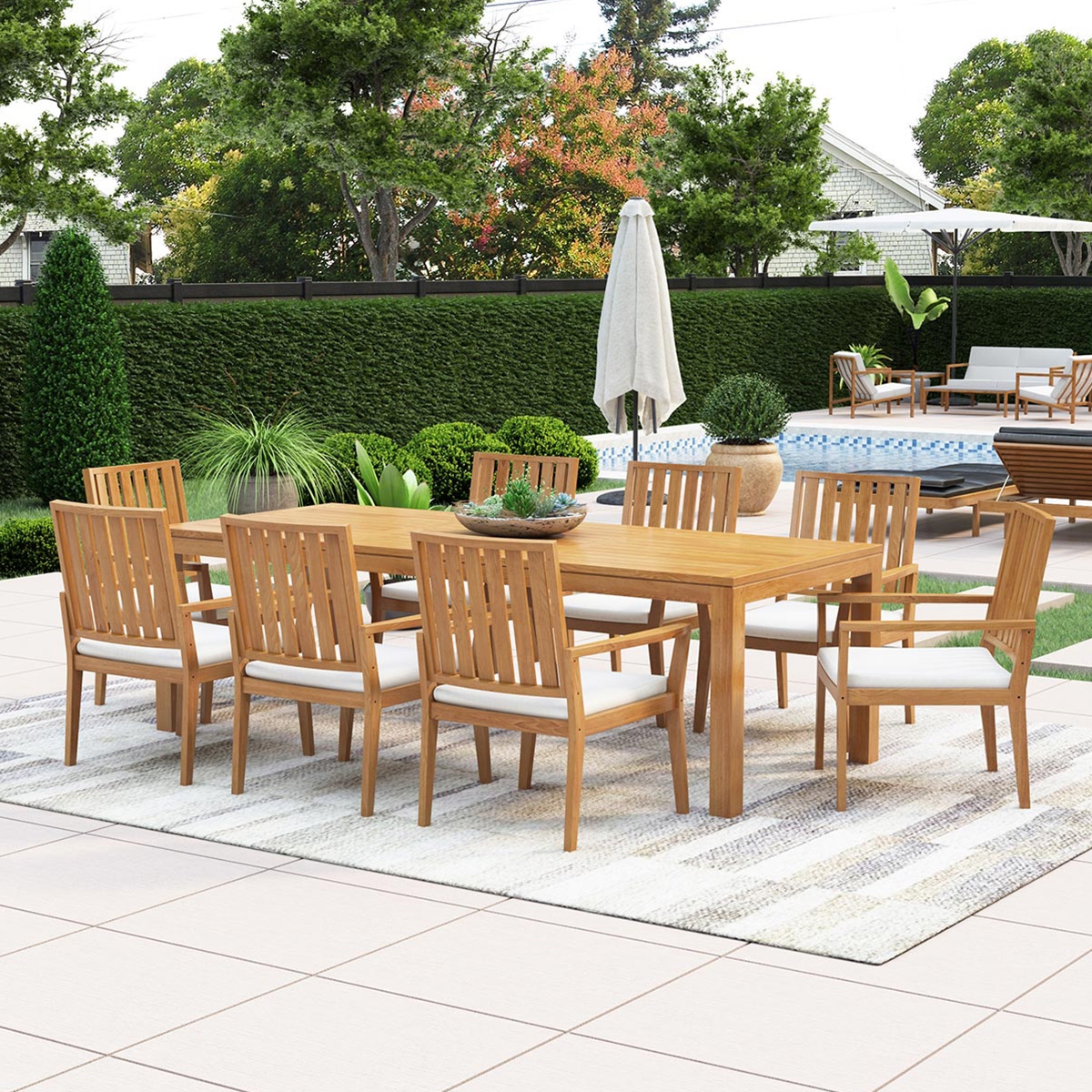 Bernburg Teak Outdoor Rectangular Dining Table with Armchair Set