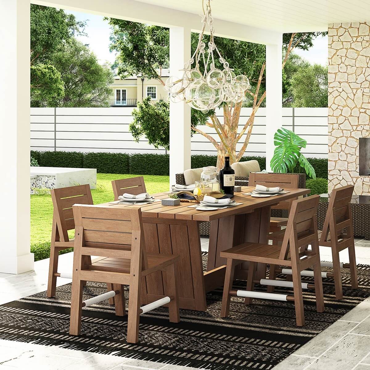 Liverpool Rustic Teak Outdoor Dining Table and Chair Set