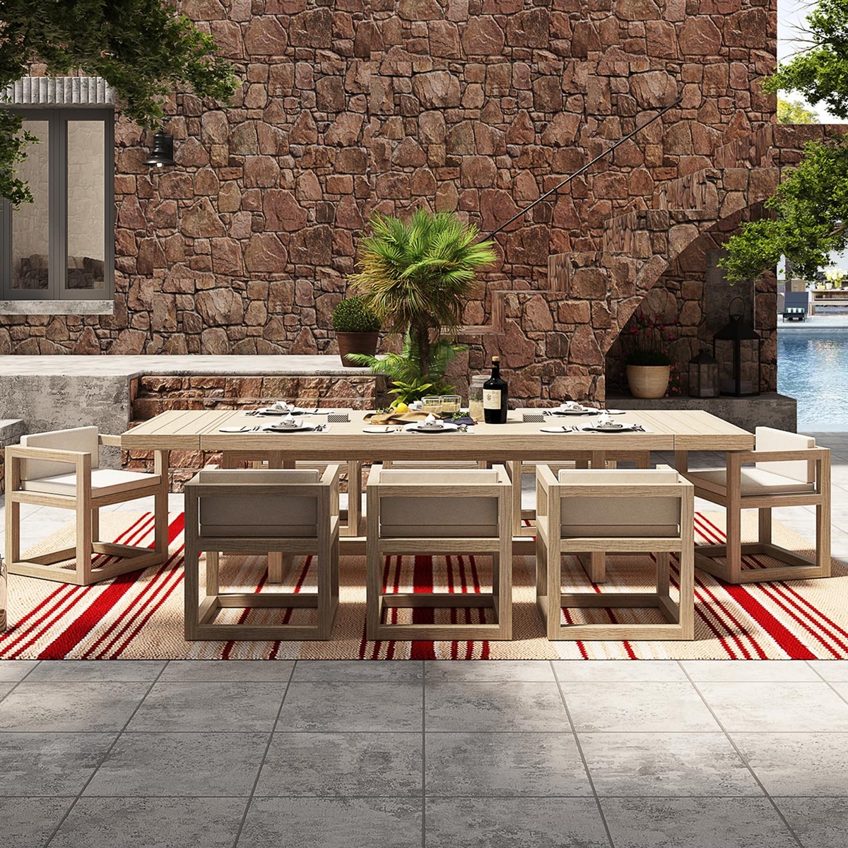 Ledbury Extendable Rustic Teak Wood Outdoor Dining Set