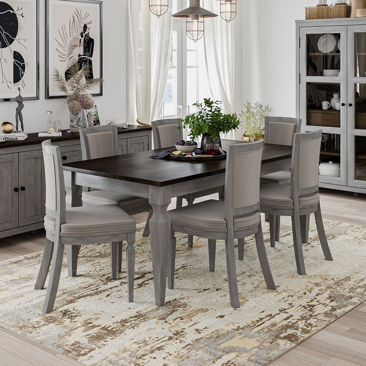 Arendal Modern Mahogany Wood Dining Table Set with 6 Chair
