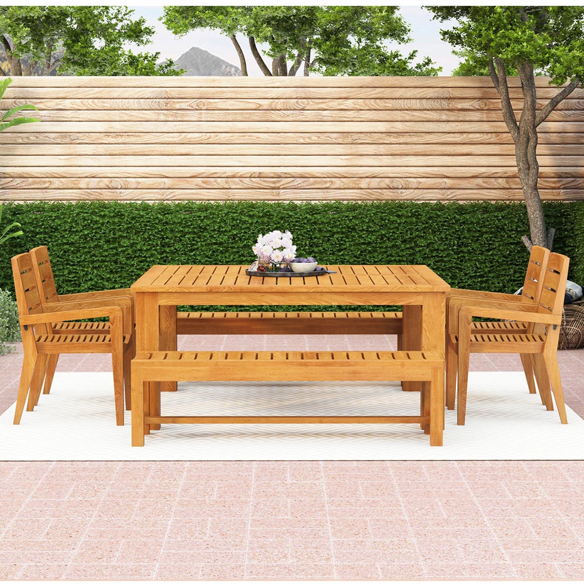 Margate Square Teak Outdoor Dining Set With Benches