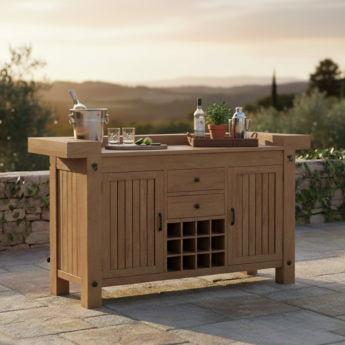 Brantford Teak Wood Outdoor Bar Cabinet