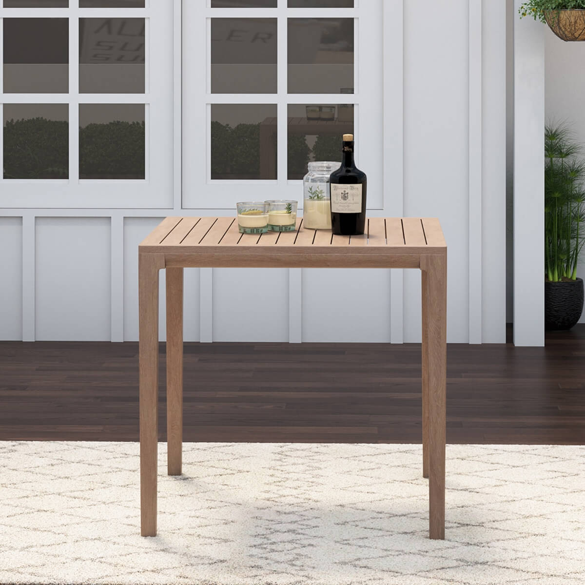 Ravenna Rustic Teak Wood Outdoor Dining Bar Table