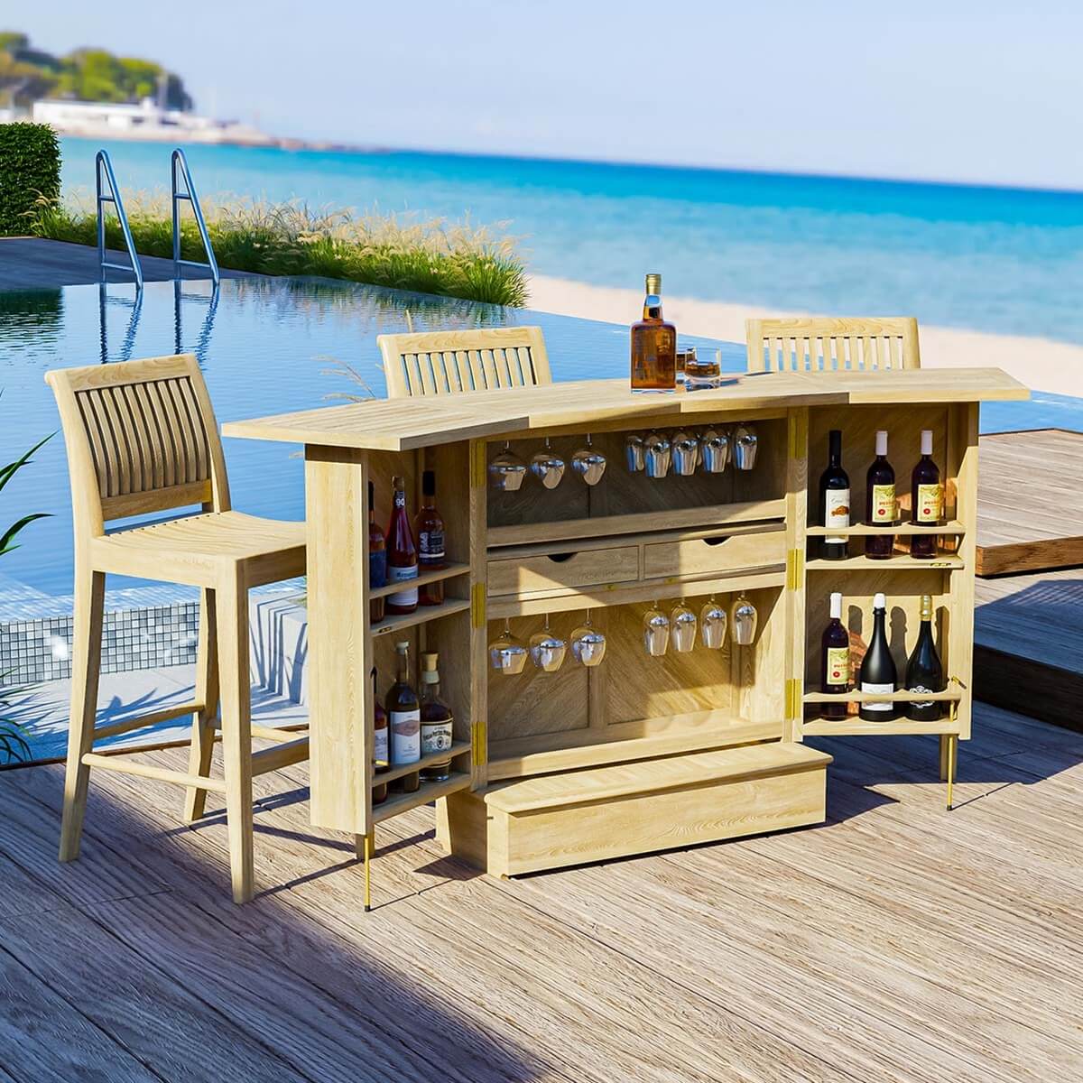 Tamworth Teak Wood Outdoor Bar Set