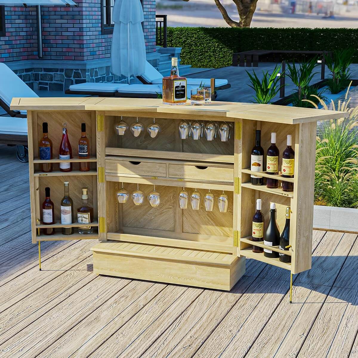 Tamworth Wooden Patio Bar Cabinet with Storage