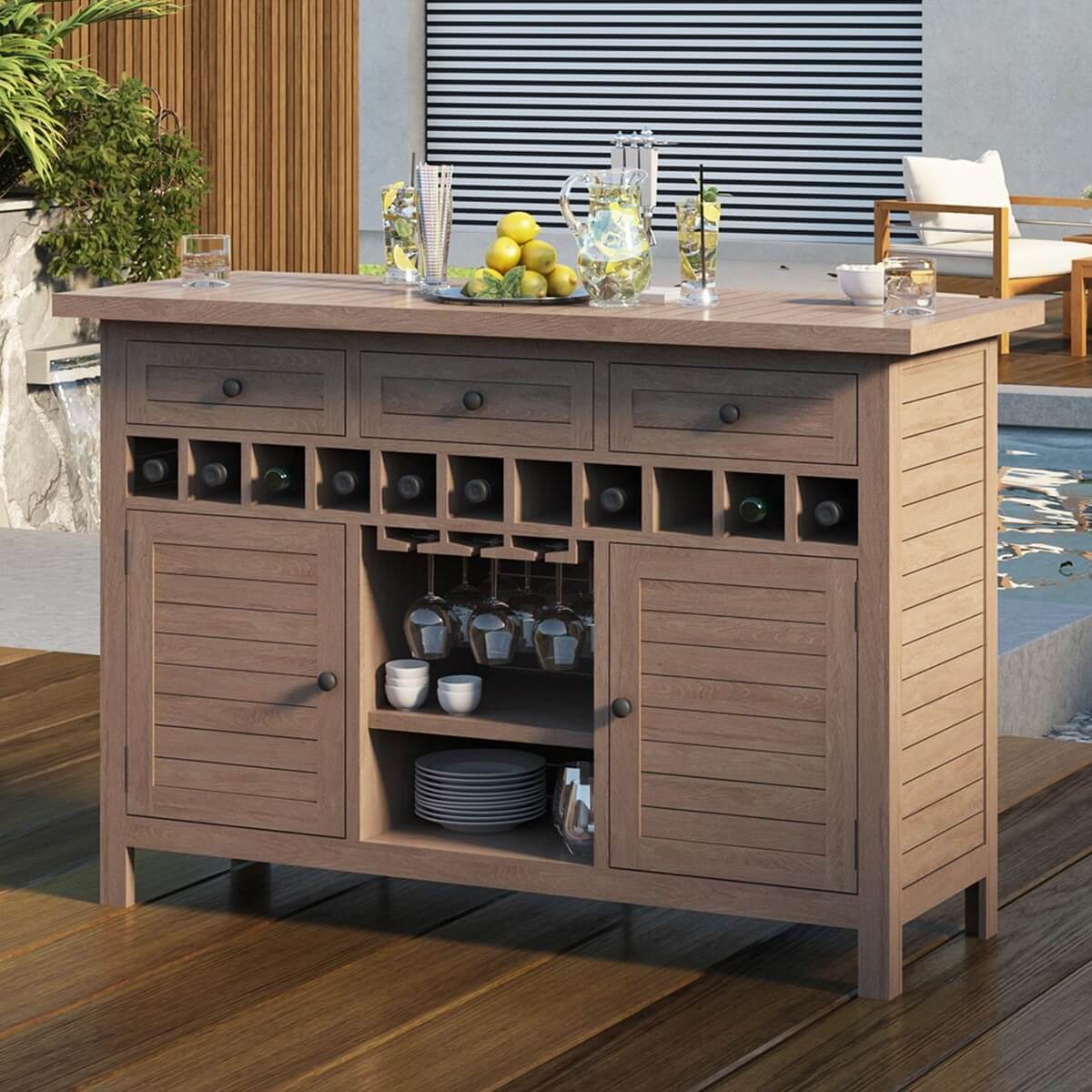 Wismar Teak Outdoor Bar Cabinet With Storage