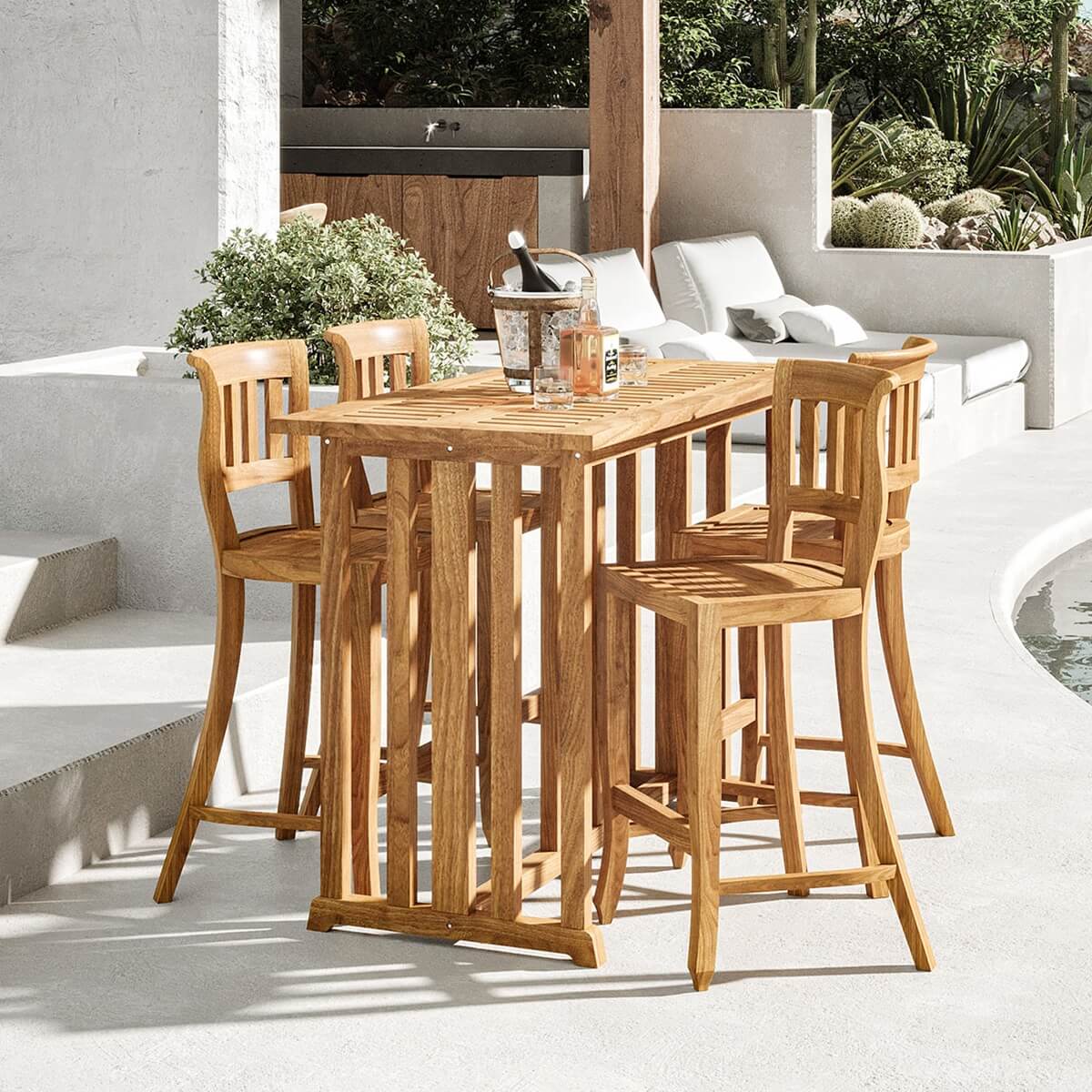 Burano Teak Wood Outdoor Bar Table Chair Set