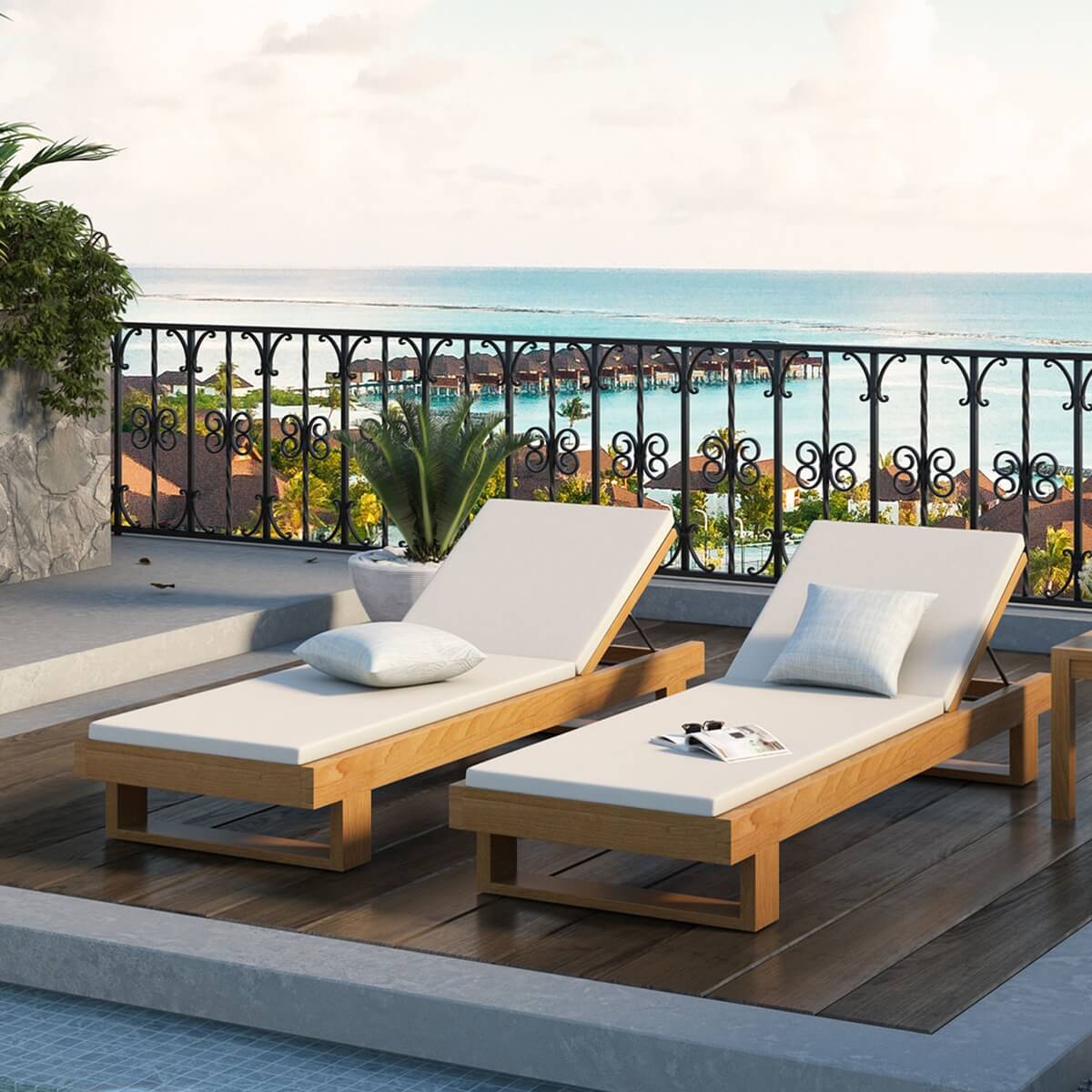 Bilston Teak Outdoor Chaise Lounge Chair With Adjustable Backrest