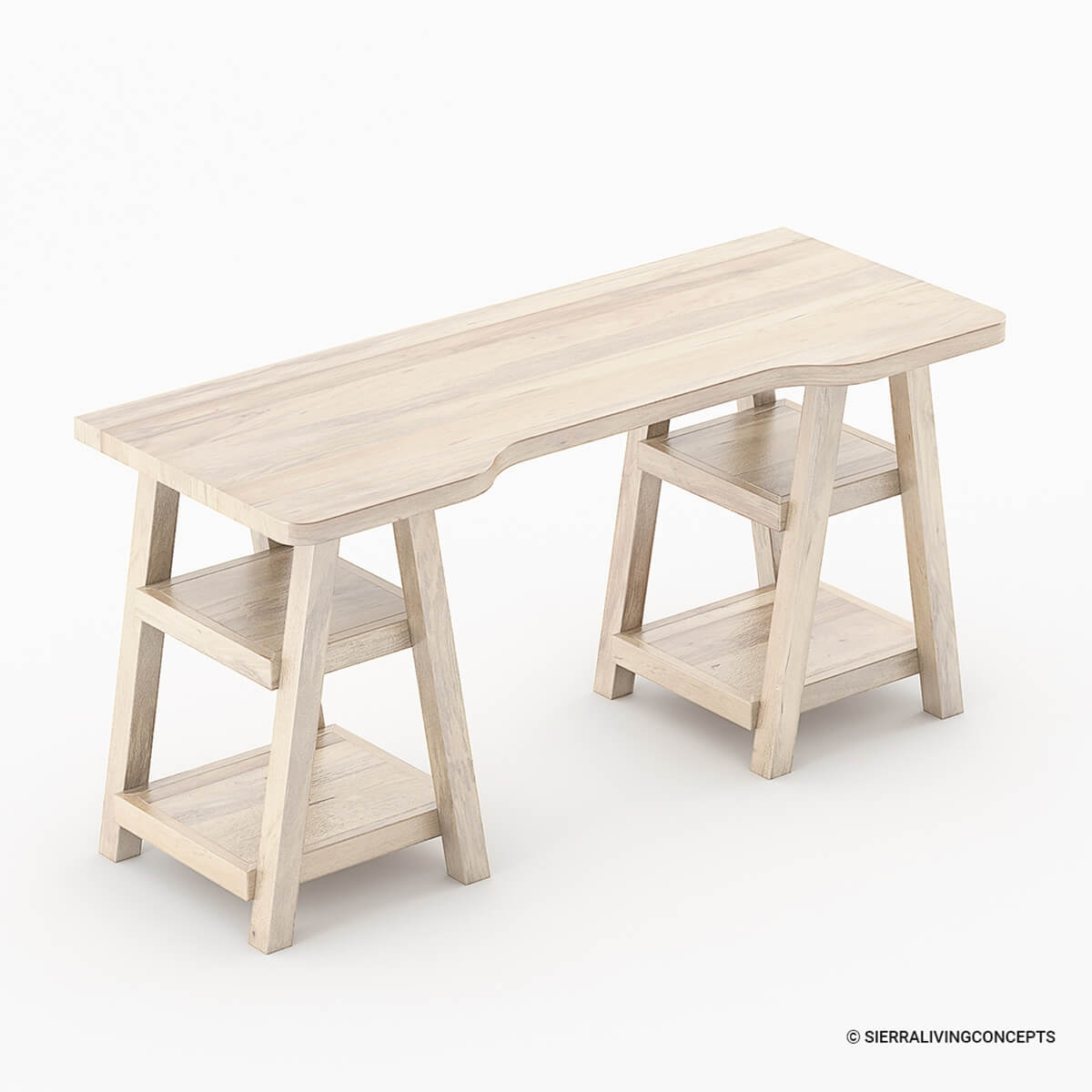 Allentown Solid Wood Double Trestle Desk with Shelves