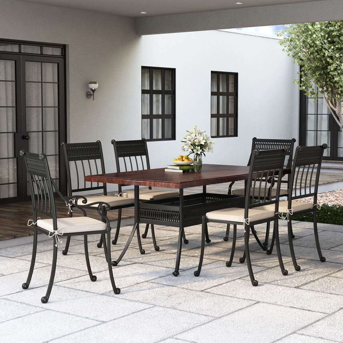 Wickenburg Wrought Iron Rustic Outdoor Dining Set For 6
