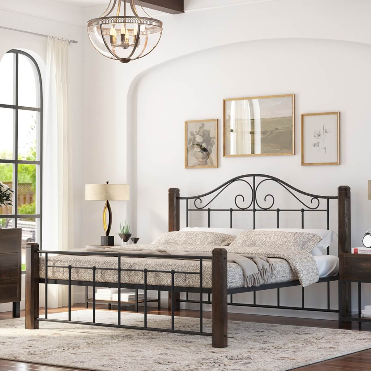Syracuse Rustic Solid Wood & Wrought Iron Bed Frame