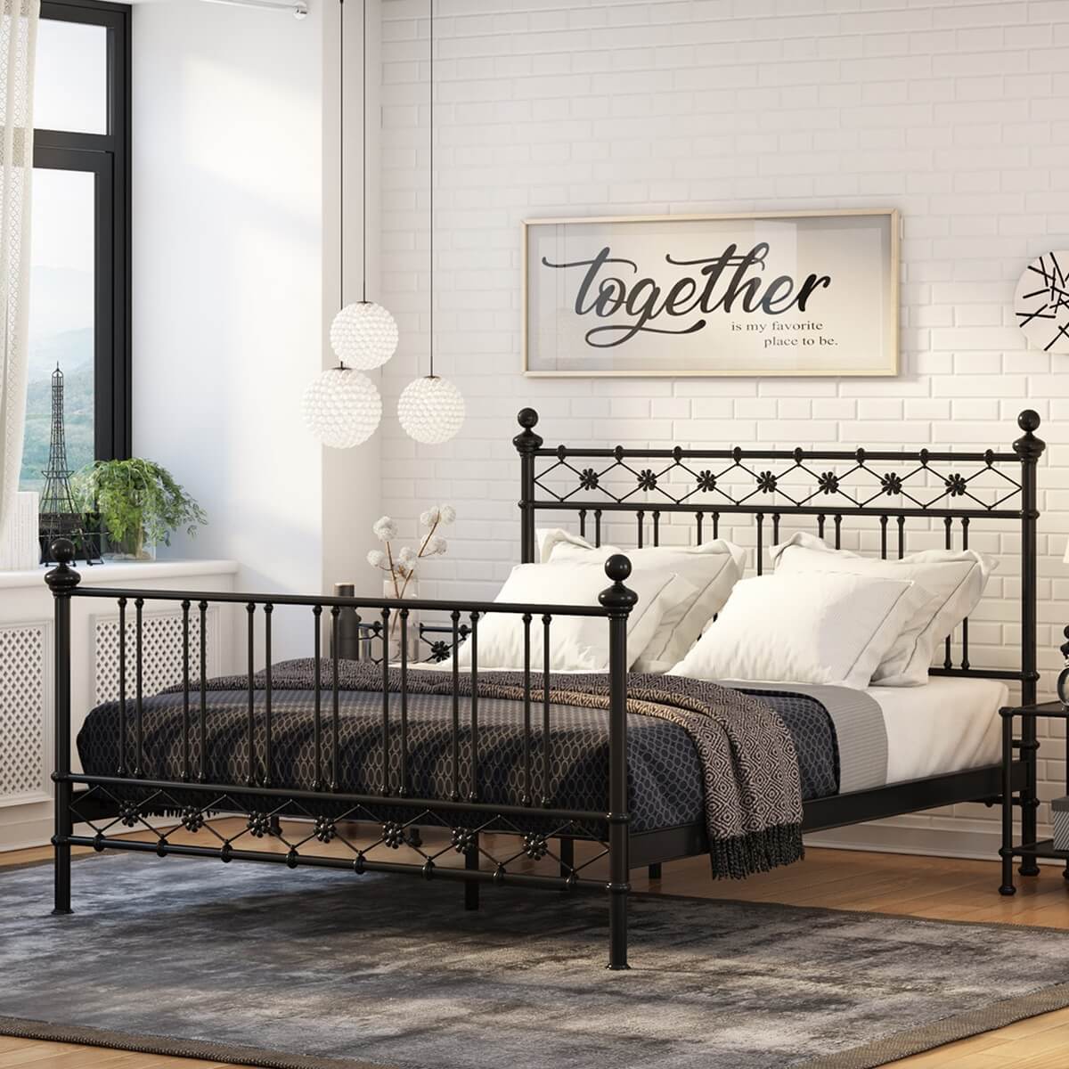 Montpellier Black Wrought Iron Panel Bed Frame