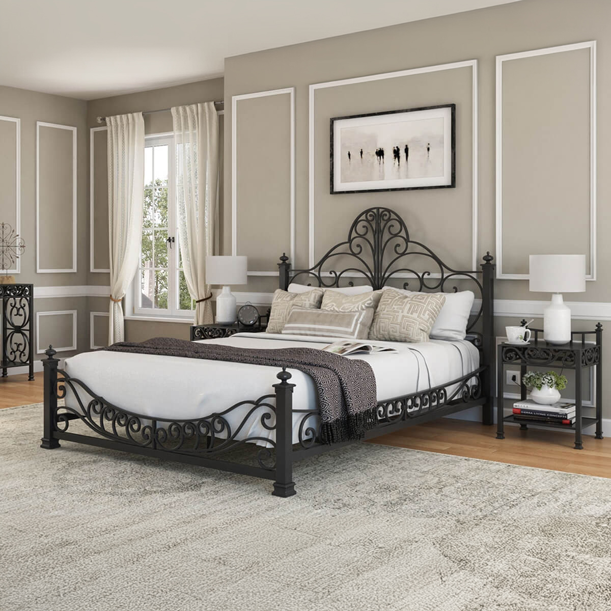 Appenzell Antique 3 Piece Black Wrought Iron Bedroom Set