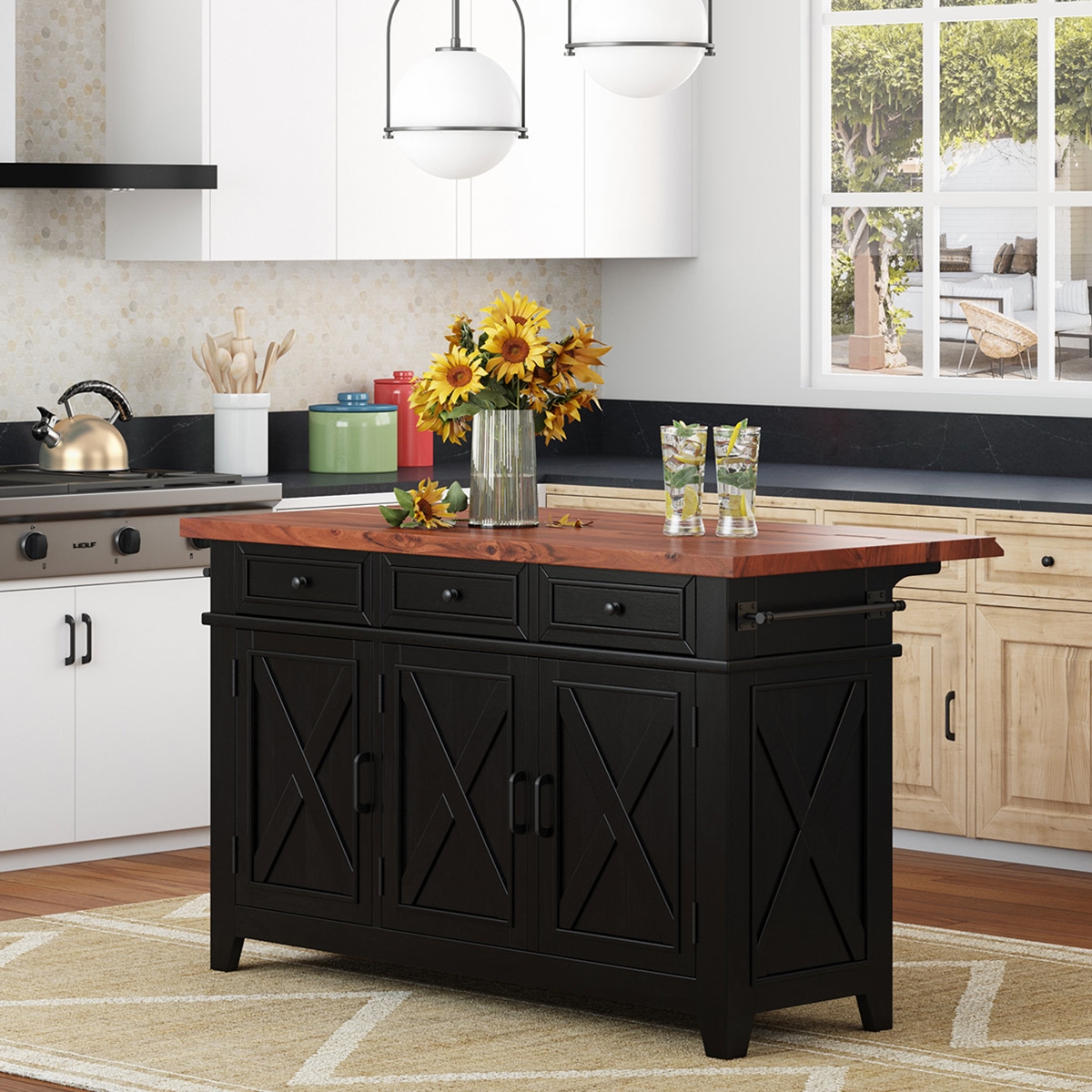 Enosburg Rustic Solid Wood Two Tone Kitchen Island with Drop Leaf