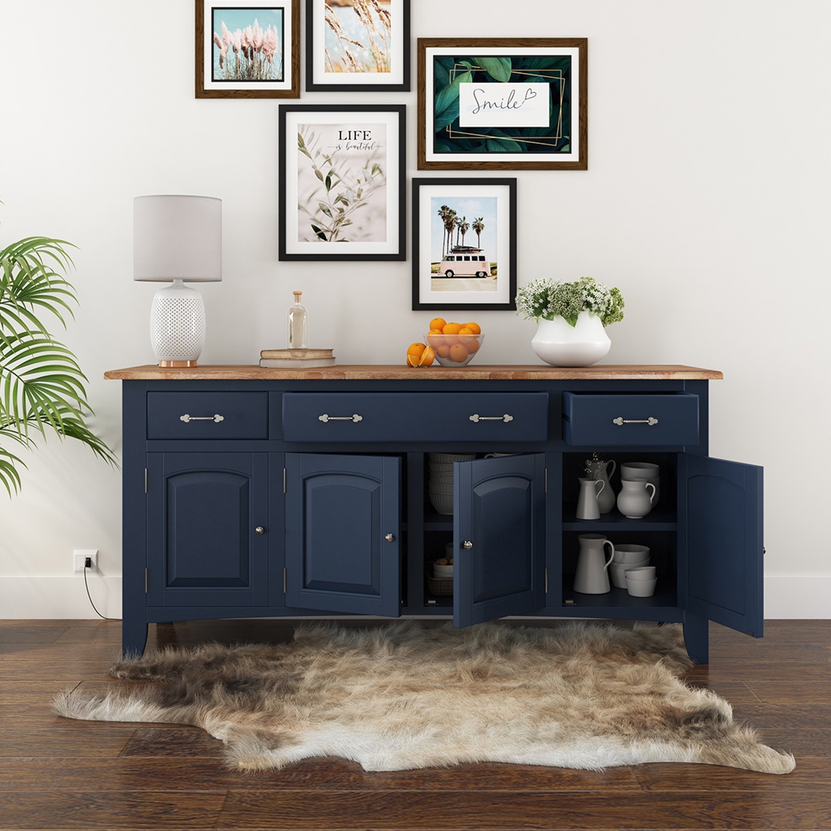 Meriden Two Tone Solid Wood Blue Sideboard Cabinet with Drawers