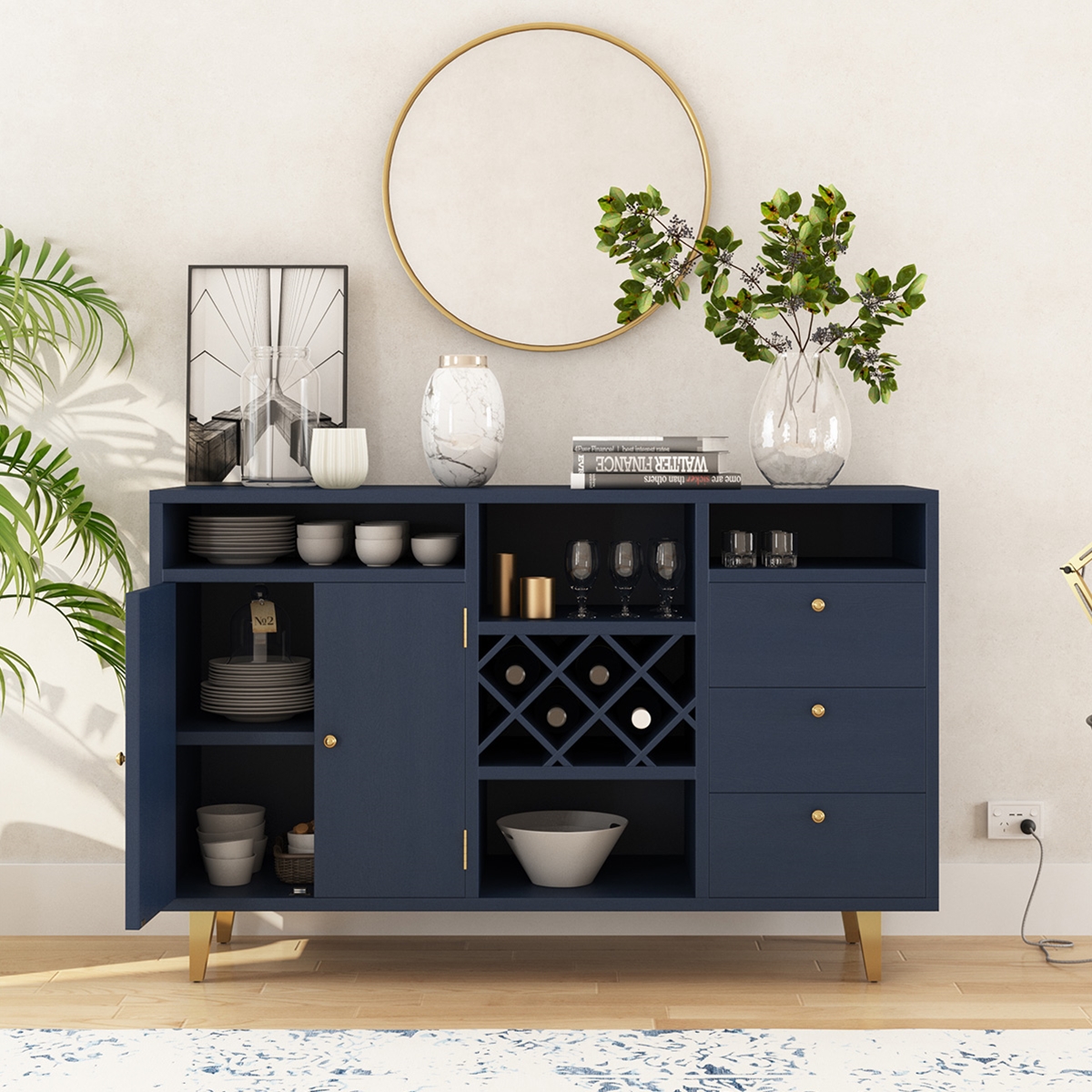 Mareeba Solid Wood 3 Drawer Long Bar Buffet Cabinet